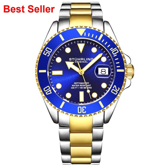 Men's Dive Watch Swiss Quartz Movement Stainless Steel Bracelet Water Resistant